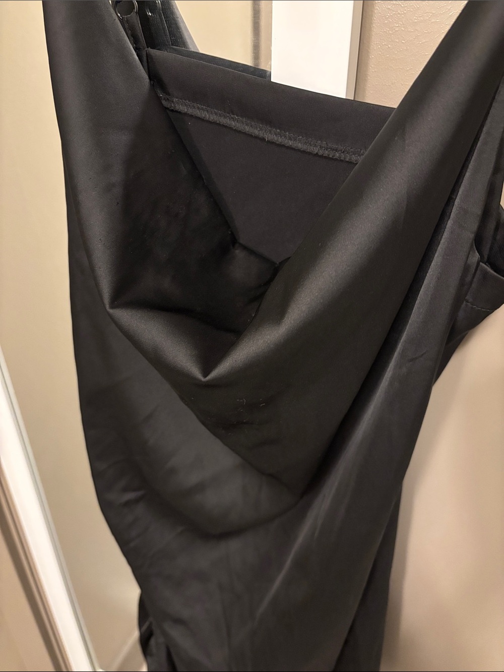Black Ruched Satin Asymmetrical Midi Dress - Picture 5 of 5